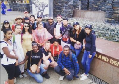 Visitors being shown around the Hector Pieterson precinct in Soweto by Tourist Guide Sibusiso Mhlanga