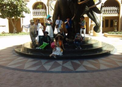 A tour group at the Palace of the Lost City at Sun city with Tourist Guide Sibusiso Mhlanga