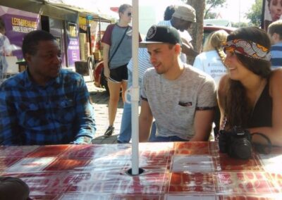 Waiting to be served at a restaurant on Vilakazi Street in Soweto with Tourist Guide Sibusiso Mhlanga
